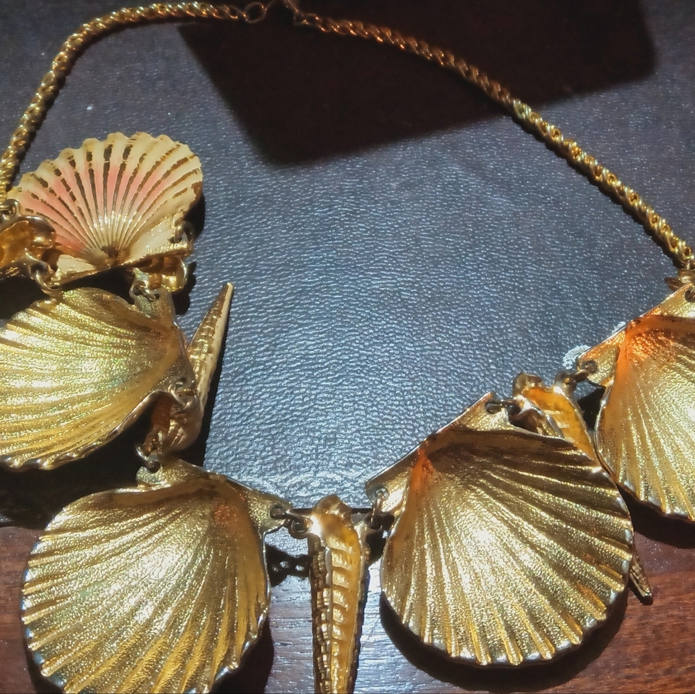 Golden Seashell Statement Necklace - image 2